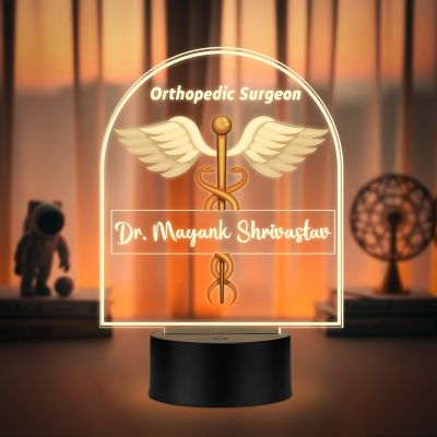 Personalized Orthopedic Surgeon LED Night Lamp with Medical Caduceus Design | Warm White Light Thankyou Gift for Doctor